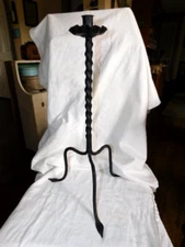 Antique 21" Wrought Iron Tall Tripod Candle Holder-19th Century-Primitive