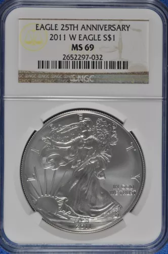 2011 W Burnished 1 OZ Silver American Eagle NGC MS 69 25th Anniversary 