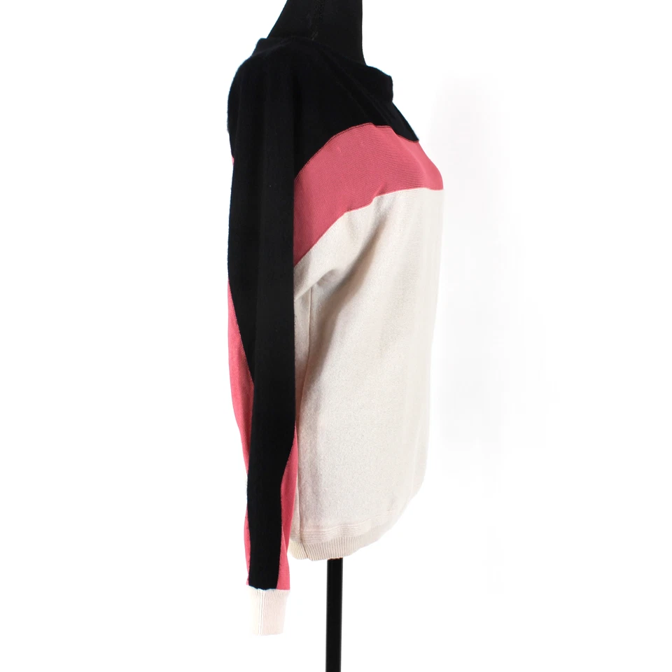 Suéter Fendi Cashmere Cuello Barco Rosa Rayas Malla Detalle Negro Blanco Colorblock S Foto 2 de 4
