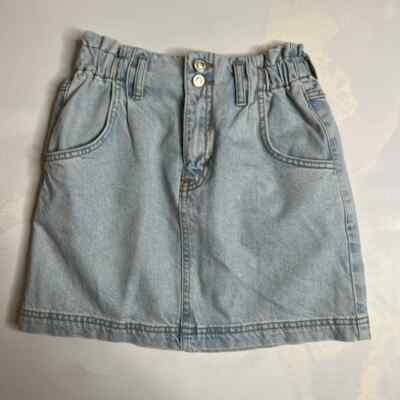 Topshop Adult Skirt Petite Light Wash Bleach Denim Paperbag