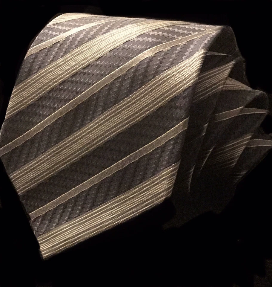 Corbata Z ZEGNA dorada, gris, rayas bronce 100 % seda 3”w hecha en Italia sin estado Foto 2 de 4