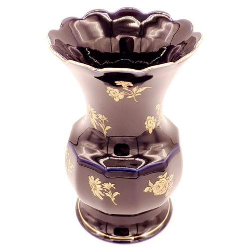 Vintage Bareuther Waldsassen Cobalt Blue Vase 22K Gold Flowers Bavaria Germany - Picture 3 of 8