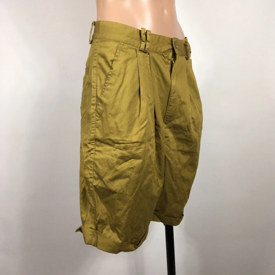 VTG 80s 90s Hang Ten Shorts Sz M Olive Green Cuffed MOM High Waist Pleated Taper - Image 3 of 4