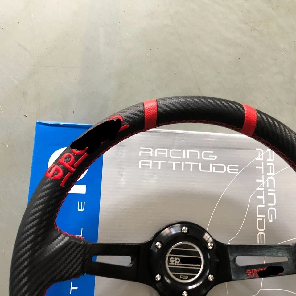 JDM Spoon Universal 14inch 350mm Deep Carbon Leather Racing Sport Steering Wheel - Image 2 of 4