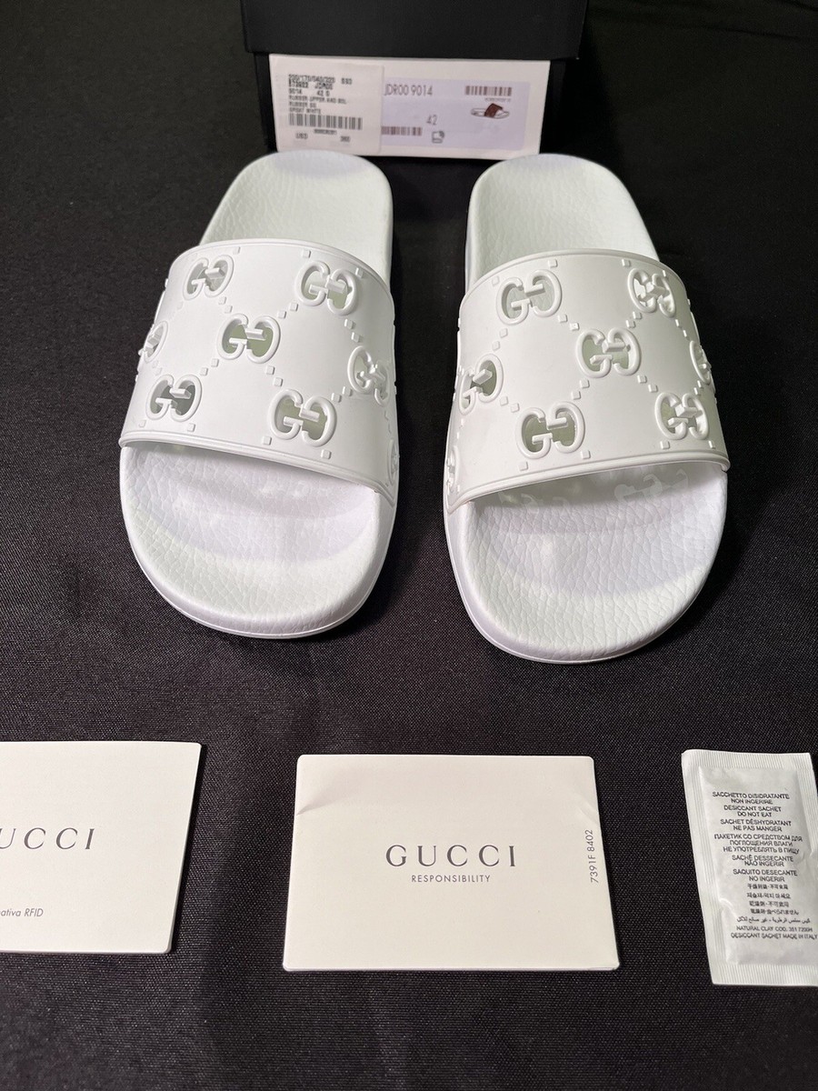 サンダル・ミュール White GG Slide Sandal $360 GUCCI SANDALS SLIDES GREAT WHITE SIZE 9 42 AWESOME GG
