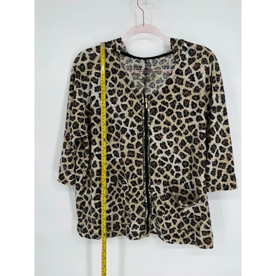 Onque повседневные леопард печать блестки молнии куртка с капюшоном женщин размер L - Изображение 2 из 4
