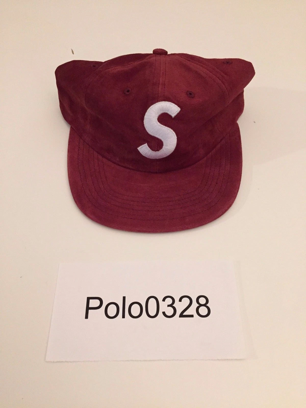 Casquette Supreme FW16 daim logo S 6 panneaux bordeaux commande en ligne confirmée