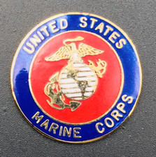 Gold Tone United States Marine Corps Logo Metal Enamel Emblem Badge New 1 1/16"