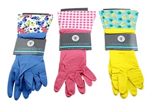 3 pair Decorative Latex Dish Washing Gloves Cuff to Elbow Floral Assorted New