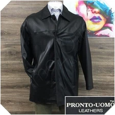 PRONTO UOMO Mens Leather Jacket Blazer Casual Sport Coat Size L ( 46L ) Black