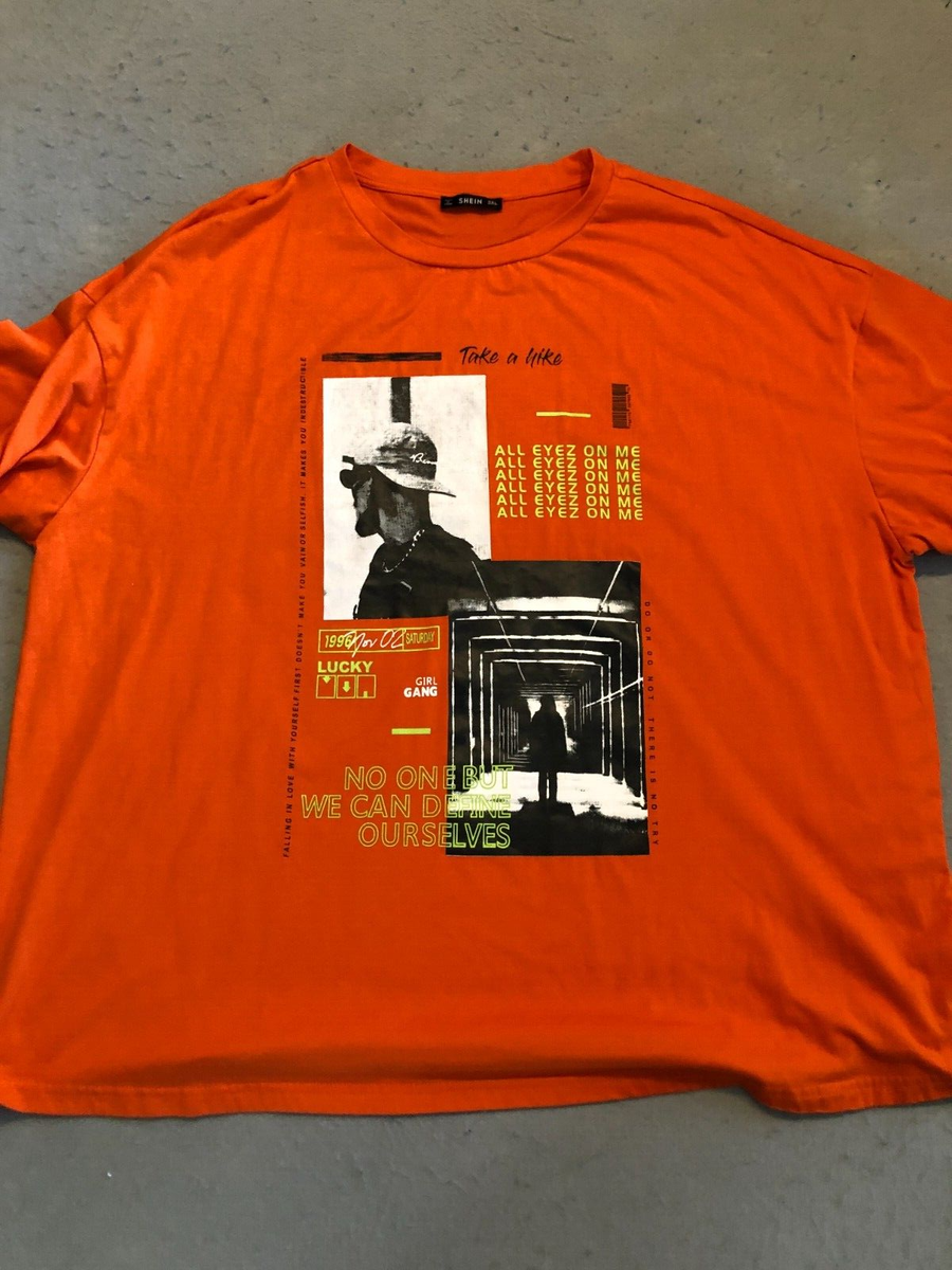 Shein Shirt Men's 3XL Bright Orange All Eyes On Me Graphic Tee Casual