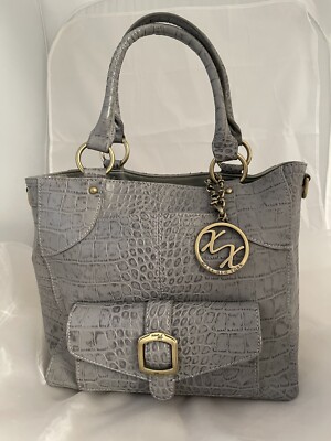 Maxx New York Gray Croco Embossed Leather Handbag