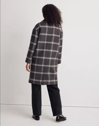 Madewell Haydon Coat Womens Size M Gray Windowpane Plaid Insuluxe Wool Cashmere - Picture 3 of 13