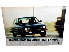 1986 Vintage BMW Print Ad Panic Is Human Trait Correcting It Is BMW ABS Brakes