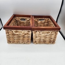 Wicker Baskets 2 w/ Wood Rim Rectangle 9x6x5" VG-LN 