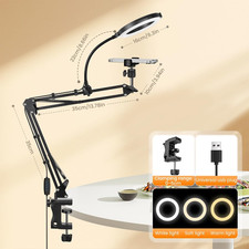 Overhead Phone Mount Ring Light 6.5In LED Selfie Ring Light Desk Adjustable Live