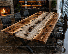 Handmade White Epoxy River Dining Table Live Edge Wood Custom Dining Table
