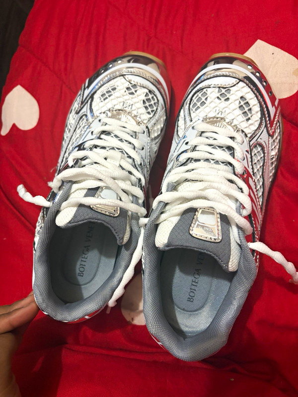 Bottega Veneta Men's Low Top Lace-Up Athletic Sneakers Silver White Red Gray