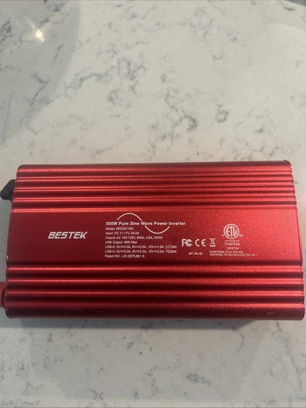 Bestek MRZ3011BU 500W Pure Sine Wave Power Inverter 12 VDC to 115 VAC