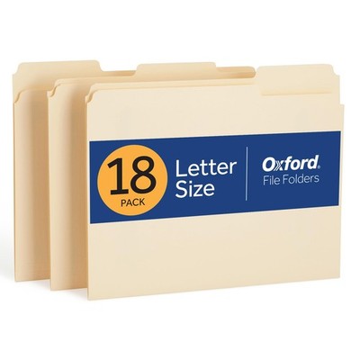 Oxford File Folders, 18 Pack, Letter Size (8.5'' x 11''), 3 Tabs, Durable Manil...