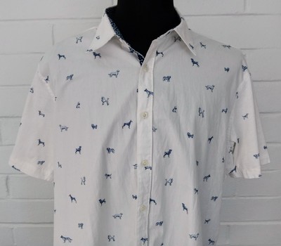 Society Of Threads Button-up Short Men's Extra Large Hybrid White Dog Prints NYC