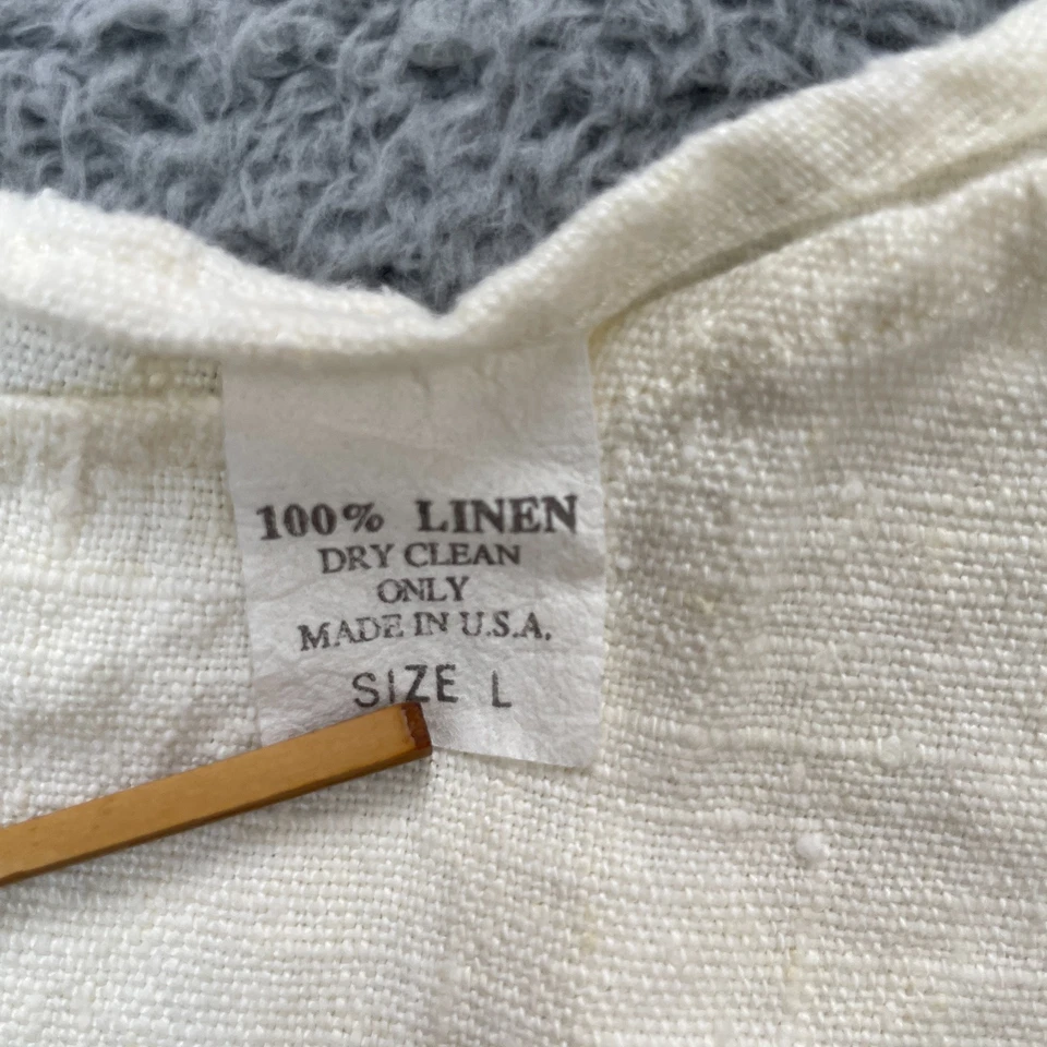 Top de lino para mujer grande beige recortado sin mangas cuello redondo hecho a mano en EE. UU. Clásico Foto 3 de 4