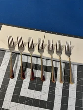 Yamazaki Ramona (7) Salad Forks Stainless Flatware Gold Accent Patrick