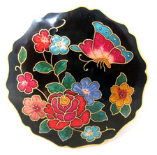 Vtg Womens Belt Buckle Yen Cloisonne Floral Butterfly Dainty 1980s Boho Hippy