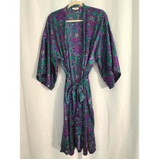 Vintage Victorias Secret Gold Label Satin Robe Green Purple Paisley HK One Size