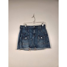 AMERICAN EAGLE Denim Skirt Women 8 Blue Hi-Rise Festival Mini Raw Hem Boho Cargo