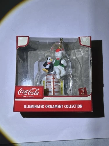 COCA-COLA ILLUMINATED JUKE BOX BEAR & PENGUIN Christmas Ornament New Old Stock