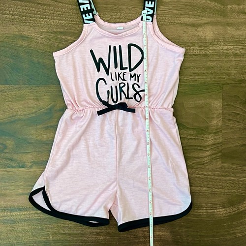 Pink “Wild Like My Curls” Jumper Shorts Romper Girl’s Size M - Picture 5 of 7