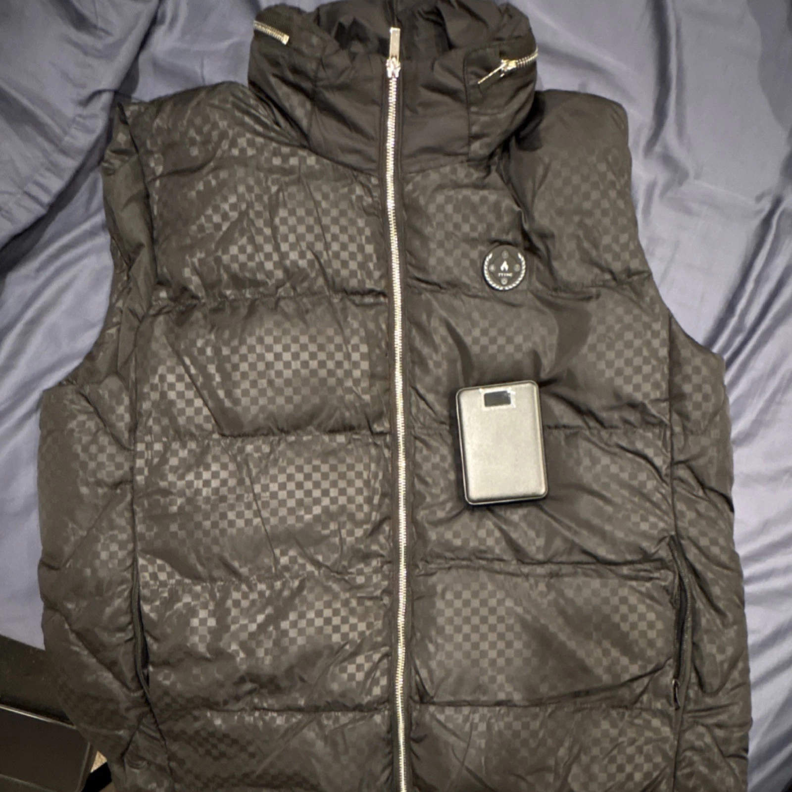 TTYHC Black Quilted electric heated Puffer Puffer Vest with Hood and battery