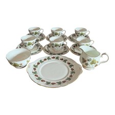 Duchess Tea Cup & Saucers w/ Bowl, Creamer & Cake Plate Green Brown Leaves China