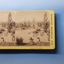Great Exhibition Stereoview C1878 Real Photo France Parc Francais Lake Bridge