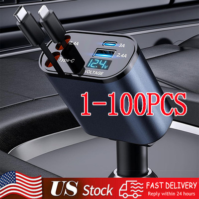 Retractable Car Charger 4in1 Fast Car Phone 16 Charger 120W USB Type C Cable lot