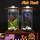 Dual Glass Desktop Fish Tank Home Office Betta Aquarium Set LED Light Ornaments