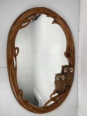 Vintage MCM 1970'S Owl Branches Oval Plastic Wall Mounted Mirror  19'' X 28''