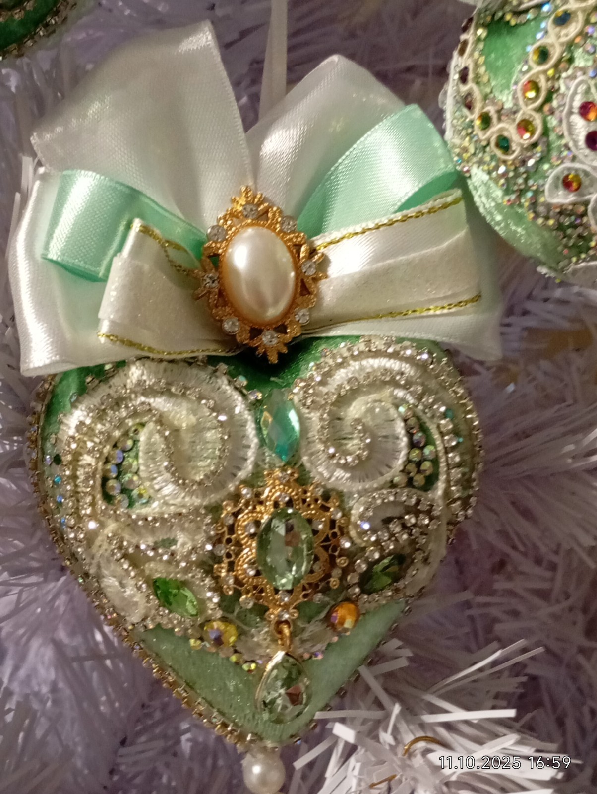 Luxus Jade/Creme 6-er Weihnachtsschm Handarb Barock Retro Dezent Bruchsicher