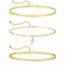 Initial Bracelets for Trendy,3 Piece Layered Letter Bracelet Initial A-Z Char...