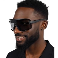 Oversized Shield Sunglasses Dark Black Wrap Around Sporty Futuristic Tech-wear