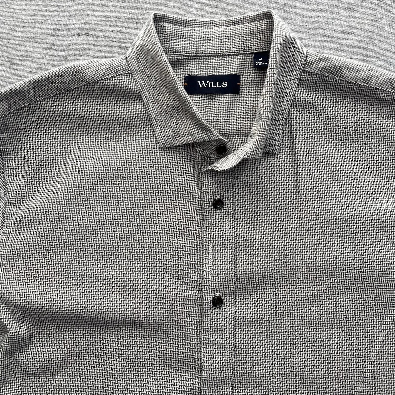 Wills Shirt Mens Med Gray Houndstooth Button Down Cotton Long Sleeve Huckberry