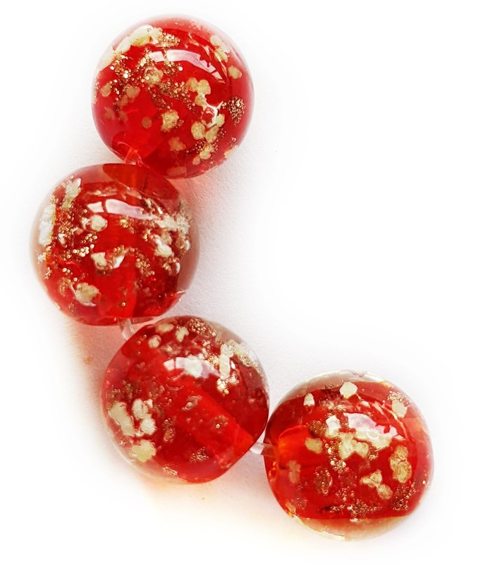 8 Handmade Lampwork Glass Beads Sparkling Red 12mm Round 8 Beads (#r6-8)