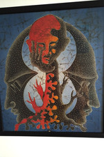 Vintage Framed Indonesian Batik Fabric Painting Signed Tree of life 50 x 45cm