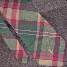 Vintage Polo Ralph Lauren Tie Pony Logo Multicolor Tartan Plaid Made in USA