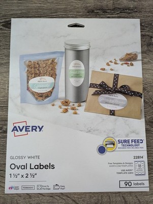 Avery 22814 Glossy White Oval Labels 1.5'' x 2.5'' Laser/Inkjet 90 Count Pack NEW
