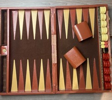 Vtg Aries Of Beverly Hills Backgammon - Brown w/Maroon Cream Chits