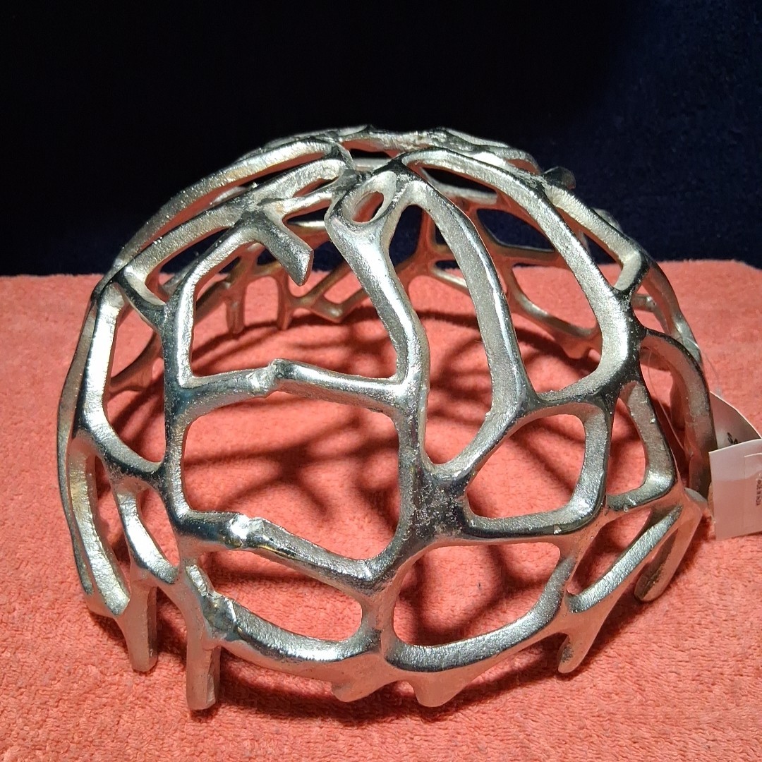 Coral Branch Bowl Silver Cast Aluminum Open Web Fruit Coastal 11.5" W x 6” H