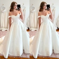 Timeless Off The Shoulder Satin Wedding Dresses Sweep Train Corset Bridal Gowns