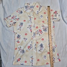 VTG 70s Sears Perma Prest Floral Dagger Collar Blouse Shirt Sz 14 Fits S MINT